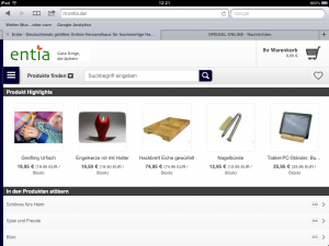 entia-Shop in der iPad-Ansicht.